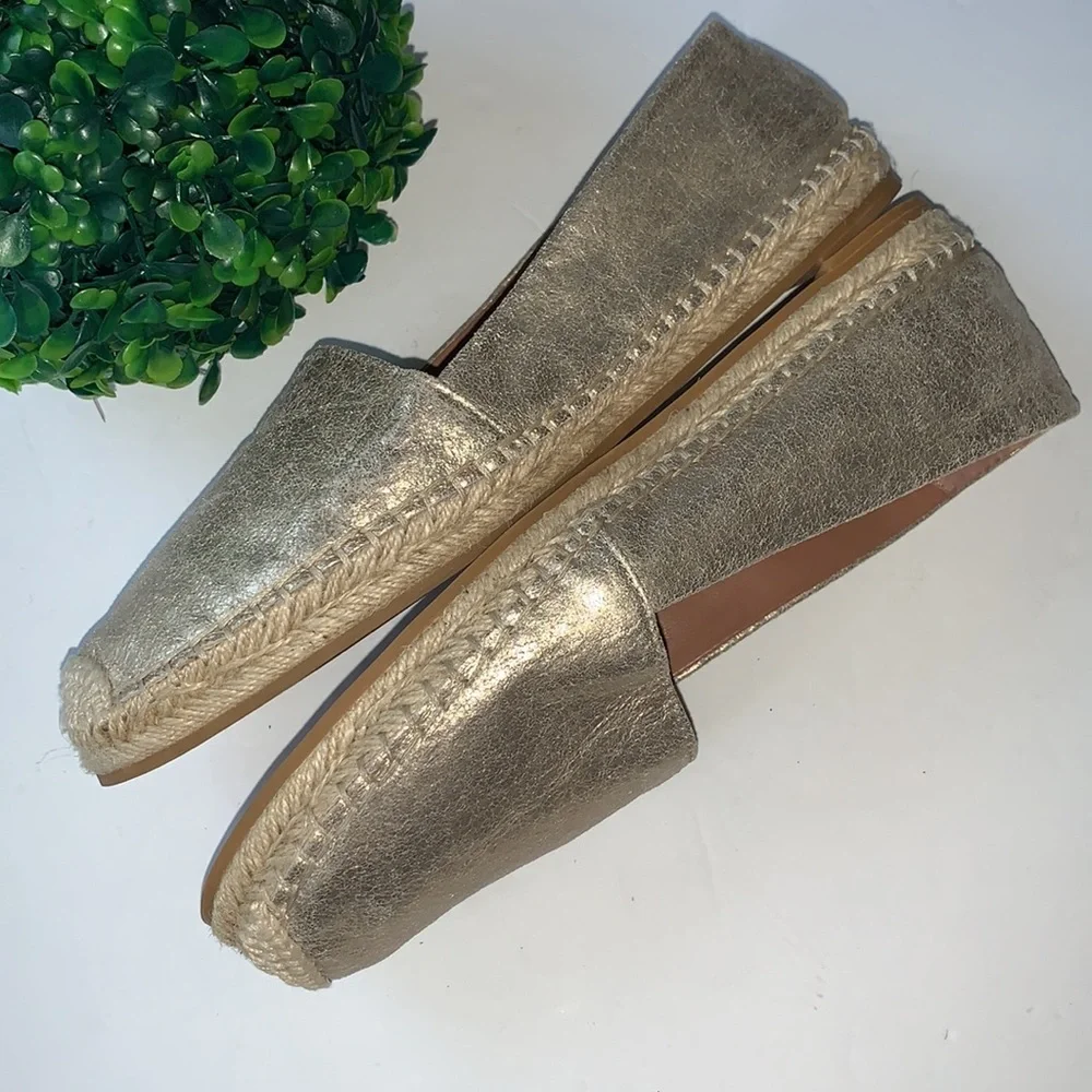 Halogen Gold‎ Leather Espadrille Flats Size 8.5